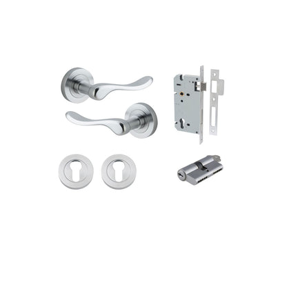Iver Stirling Door Lever Round Rose Concealed Fix Pair, Passage Kit, Privacy Kit , Entrance Kit with High Security Lock - Brushed Chrome