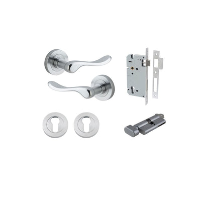 Iver Stirling Door Lever Round Rose Concealed Fix Pair, Passage Kit, Privacy Kit , Entrance Kit with High Security Lock - Brushed Chrome