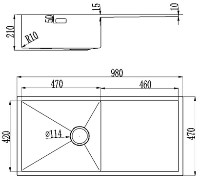 BURNS & FERALL HAND MADE STRATUS 470 x 420 x 210  BOWL AND DRAINER STAINLESS STEEL