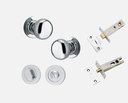Iver Cambridge Door Knob 0204 Round Rose Polished Chrome - Passage kit , privacy kit & Entrance Kit (Dual Function 5 pin and Key Thumb 6 Pin)