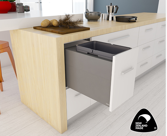 Tanova NZ Designer 2 Pull Out Soft Close Kitchen Bin Push To Open - 300mm ,350mm,400mm ,450mm ,600mm & 700mm Cabinet - 1 x 20Litre ,2 x 10Litre ,2 x 20Litre & 2 x 36Litre - White and Grey Charcoal