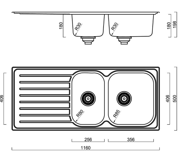 BURNS & FERALL EURONOX SINGLE & DOUBLE BOWL WITH  DRAINER & 1/4 WITH  DRAINER - STAINLESS STEEL