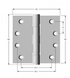 Lohala Hinge Stainless Steel 304 ,100mm x 100mm x 2.5mm & 100mm x 75mm x 2.5mm Fixed Pin Ball Bearing  Button Tipped