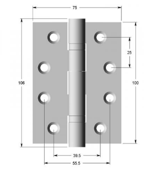Lohala Hinge Stainless Steel 304 ,100mm x 100mm x 2.5mm & 100mm x 75mm x 2.5mm Fixed Pin Ball Bearing  Button Tipped
