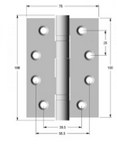 Lohala Hinge Stainless Steel 304 ,100mm x 100mm x 2.5mm & 100mm x 75mm x 2.5mm Fixed Pin Ball Bearing  Button Tipped
