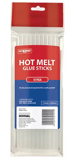SOUDAL HOLDFAST HOTMELT GLUE STICK MINI 7.2MM X 200MM  10PK & 118PK 1KG -  PRICED PER UNIT - MINIMUM ORDER QUANTITY 12 UNITS
