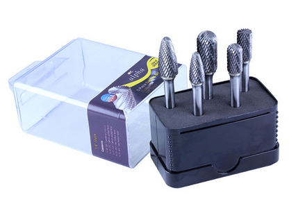 Trucut Heavy Duty Alpha 5 Piece Tungsten Carbide Burr set Aluminium 1/4" Shank & 1/4" Shank - 1/2" Flute