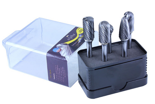 Trucut Heavy Duty Alpha 5 Piece Tungsten Carbide Burr set Aluminium 1/4" Shank & 1/4" Shank - 1/2" Flute