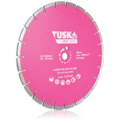 Tusk Heavy Duty Cured Concrete Floor Saw Blades - 360mm x 3.2/2.4 x 10 x 25.4PH ,410mm x 3.2/2.4 x 10 x 25.4PH &  610mm x 3.6/2.8 x 9 x 25.4PH