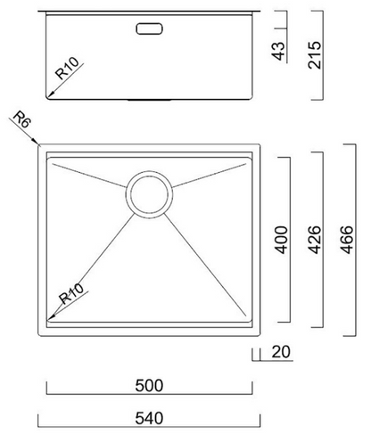 BURNS & FERALL PREP-CENTRE SINGLE BOWL 400 x 400 x 215MM  & 500 x 400 x 215MM INCL ROLLERMAT & FIBRE-ROCK
