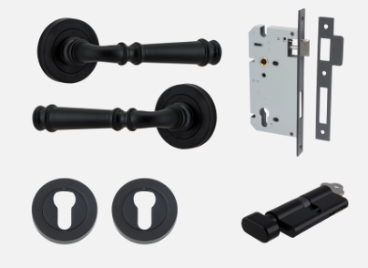 Iver Verona Door Lever 0313 Round Rose Matt Black - Passage ,Privacy & Entrance