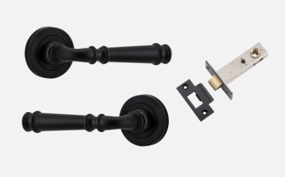 Iver Verona Door Lever 0313 Round Rose Matt Black - Passage ,Privacy & Entrance