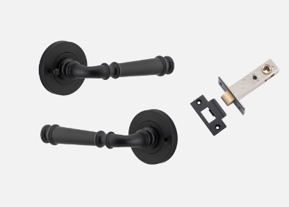 Iver Verona Door Lever 0313 Round Rose Matt Black - Passage ,Privacy & Entrance