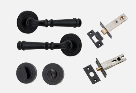 Iver Verona Door Lever 0313 Round Rose Matt Black - Passage ,Privacy & Entrance