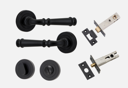 Iver Verona Door Lever 0313 Round Rose Matt Black - Passage ,Privacy & Entrance
