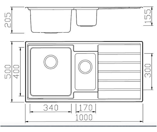 BURNS & FERALL LINEA R25 LEFT HAND / RIGHT HAND - SINGLE WITH  DRAINER & DOUBLE BOWL WITH  DRAINER & 1/4 WITH  DRAINER - STAINLESS STEEL