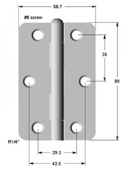 Lohala Pre-Hanging Hinges Stainless Steel 304  89mm x 58mm x 2.0mm ,1/2" Radius & 1/4" Radius Loose Riveted Pin Satin
