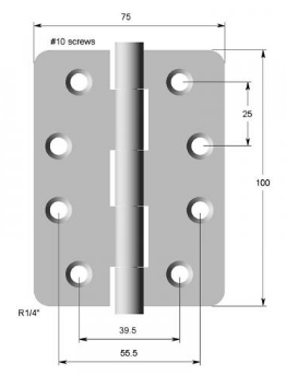 Lohala Pre-Hanging Hinge 100mm x 75mm x 2.5mm , 1/4" Radius Loose Steel Riveted Pin - Bronze & Satin Chrome