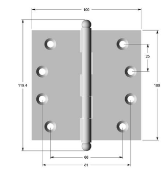 Lohala Hinge Brass 100mm x 100mm x 3.0mm Loose Pin Available in 4 Colours : Brushed Nickel ,Bronze ,Polished lacquered & Satin Chrome