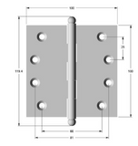 Lohala Hinge Brass 100mm x 100mm x 3.0mm Loose Pin Available in 4 Colours : Brushed Nickel ,Bronze ,Polished lacquered & Satin Chrome
