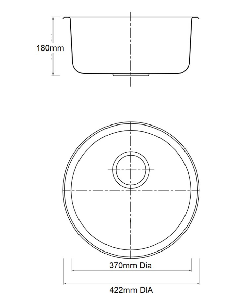 BURNS & FERALL  ORBIT ROUND FLAT BASE BOWL 460 x 185MM, INCL WASTE & OVERFLOW STAINLESS STEEL