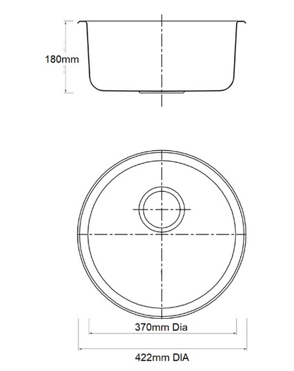 BURNS & FERALL  ORBIT ROUND FLAT BASE BOWL 460 x 185MM, INCL WASTE & OVERFLOW STAINLESS STEEL