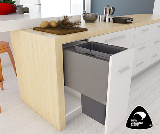 Tanova Designer Series 2 Pull Out Soft Close and  Soft Close With Push to Open Kitchen Waste Bin  350mm 1 Bucket Cabinet  - White and Charcoal