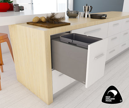 Tanova Designer Series 2 Pull Out Soft Close and  Soft Close With Push to Open Kitchen Waste Bin  350mm 1 Bucket Cabinet  - White and Charcoal
