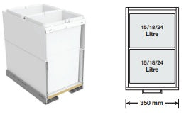 Tanova Designer Series 2 Pull Out Soft Close and  Soft Close With Push to Open Kitchen Waste Bin  350mm 1 Bucket Cabinet  - White and Charcoal