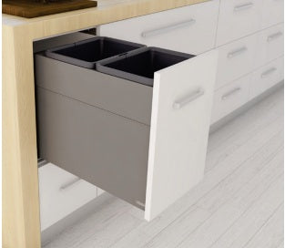 Tanova Designer Series 2 Pull Out Soft Close and  Soft Close With Push to Open Kitchen Waste Bin  350mm 1 Bucket Cabinet  - White and Charcoal