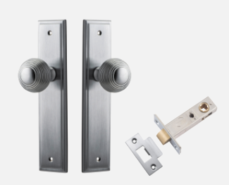 Iver Guildford  Door Knob 12342 Stepped Backplate Brushed Chrome - Passage ,Privacy & Entrance