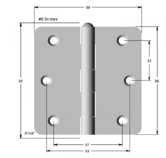 Lohala Pre-Hanging Hinge Steel 89mm x 89mm x 2mm , 1/4" Radius Loose Pin Satin Chrome