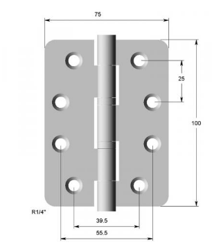 Lohala Pre-Hanging Hinge Steel Ball Bearing 100mm x 100mm x 2.5mm &  100mm x 75mm x 2.5mm ,1/4" Radius - Satin Chrome ,Black ,Bronze and Gunmetal