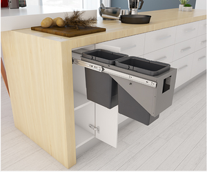 Tanova NZ Simplex Pull Out Kitchen Bin - 200mm Cabinet - Handle Type Soft Close - Cabinet - 2 x 6Litre Grey