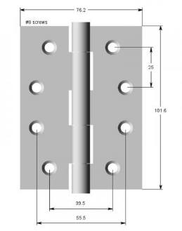 Lohala Hinge Steel 102mm x 74mm x 2.0mm  Zinc Plate, Fixed Brass & Fixed Stainless Riveted Pin (333 4")