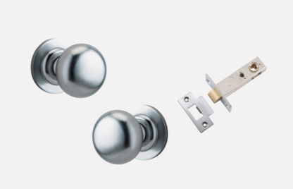 Iver Cambridge Door Knob 0205 Round Rose Brushed Chrome - Passage kit , privacy kit & Entrance Kit (Dual Function 5 pin and Key Thumb 6 Pin)
