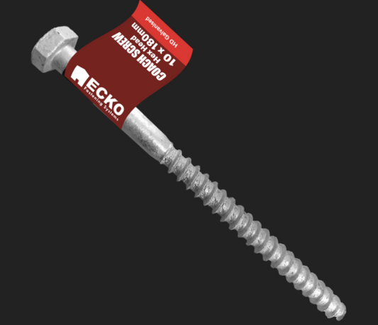 Ecko Coach Screws HD Galvanized M10x65,180mm -M12x100,120,130,150mm Pack of 25