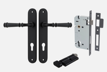 Iver Verona Door Lever 12730 Oval Backplate Matt Black - Passage ,Privacy & Entrance