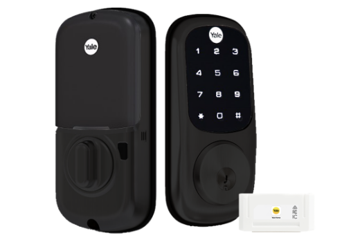YALE ASSURE KEYED SMART-READY LOCK WITH APEX 143 x 600 ENTRANCE SET MATT BLACK & SATIN NICKEL