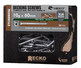 Ecko Decking Screws Cylindrical Head 316Stainless Steel 10G -60,65,75mm Pack of 50