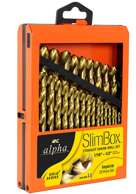 Trucut Heavy Duty Alpha Drill Set Slim Box Gold Series & Tuff Box Cobalt and Gold Series Imperial 1/16" - 1/2" 29 piece