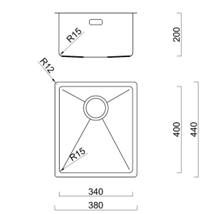 BURNS & FERALL BDM380 Overall Dimension 380 x 440 - Main bowl 340 x 400 x 200 - 1.2mm Stainless Steel