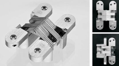 JNF Invisible Hinge  Available In 5 Sizes : 45mm ,70mm ,95mm ,118mm ,139mm Finish : Brushed Satin Chrome