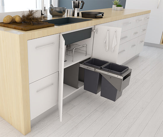 Tanova Simplex Base Mounted  Pull Out Kitchen Bin 300mm Cab - 2x12L Bins - Base Mounted 350Hx510D