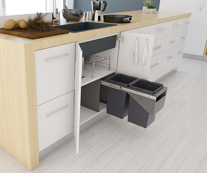 Tanova Simplex Base Mounted  Pull Out Kitchen Bin 300mm Cab - 2x12L Bins - Base Mounted 350Hx510D