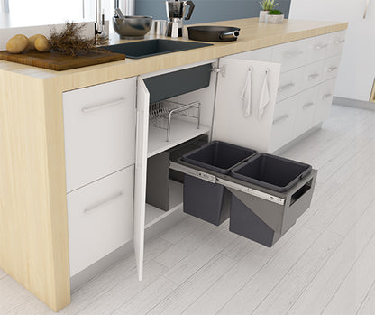 Tanova Simplex Base Mounted  Pull Out Kitchen Bin 350mm Cab - 2x15L Bins - Base Mounted - 282Hx515D
