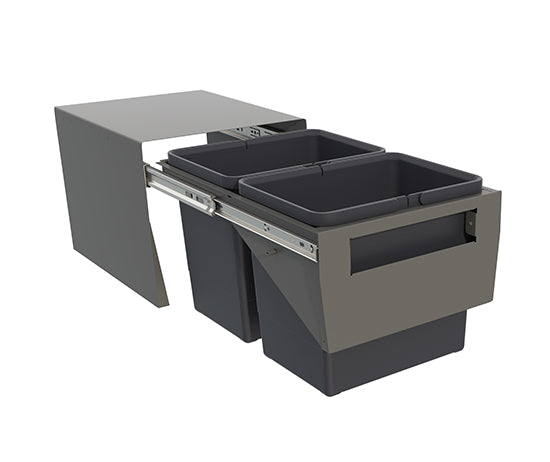 Tanova Simplex Base Mounted  Pull Out Kitchen Bin 350mm Cab - 2x15L Bins - Base Mounted - 282Hx515D