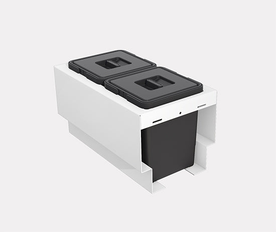 Tanova Pull Out Kitchen Bin 300mm Cab - Drawer Insert Frame & Buckets White and Charcoal