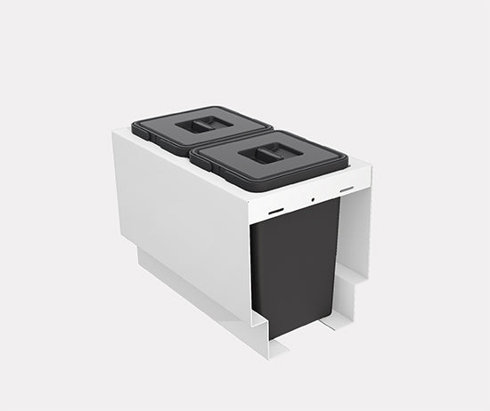 Tanova Pull Out Kitchen Bin 300mm Cab - Drawer Insert Frame & Buckets White and Charcoal