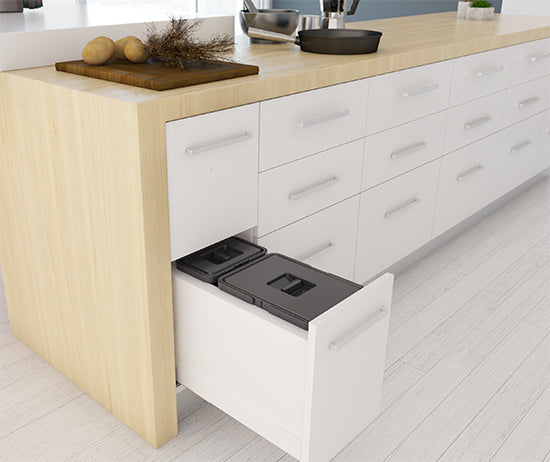 Tanova Pull Out Kitchen Bin 300mm Cab - Drawer Insert Frame & Buckets White and Charcoal